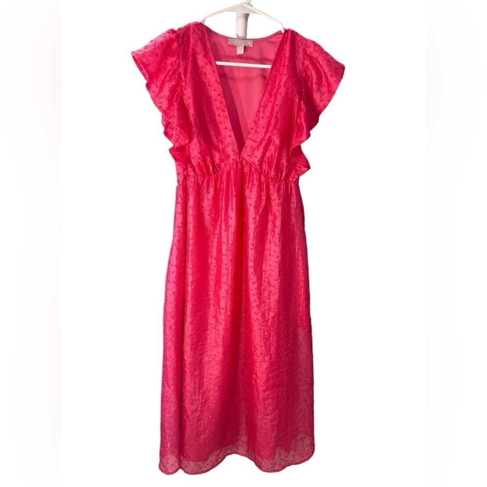 Chelsea28 ruffled v-neck party church vacation midi Pink Dress size XS Nwt